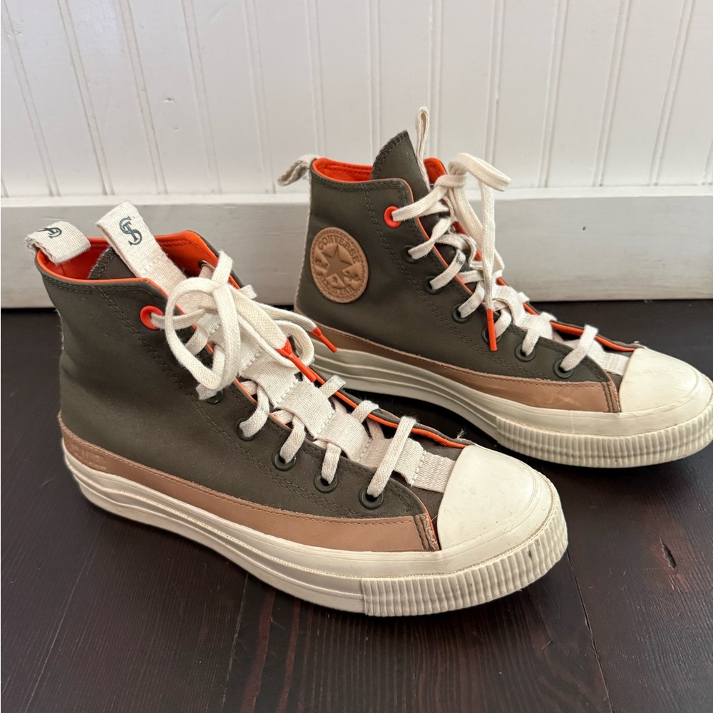 Converse Olive and Orange High-Top Sneakers